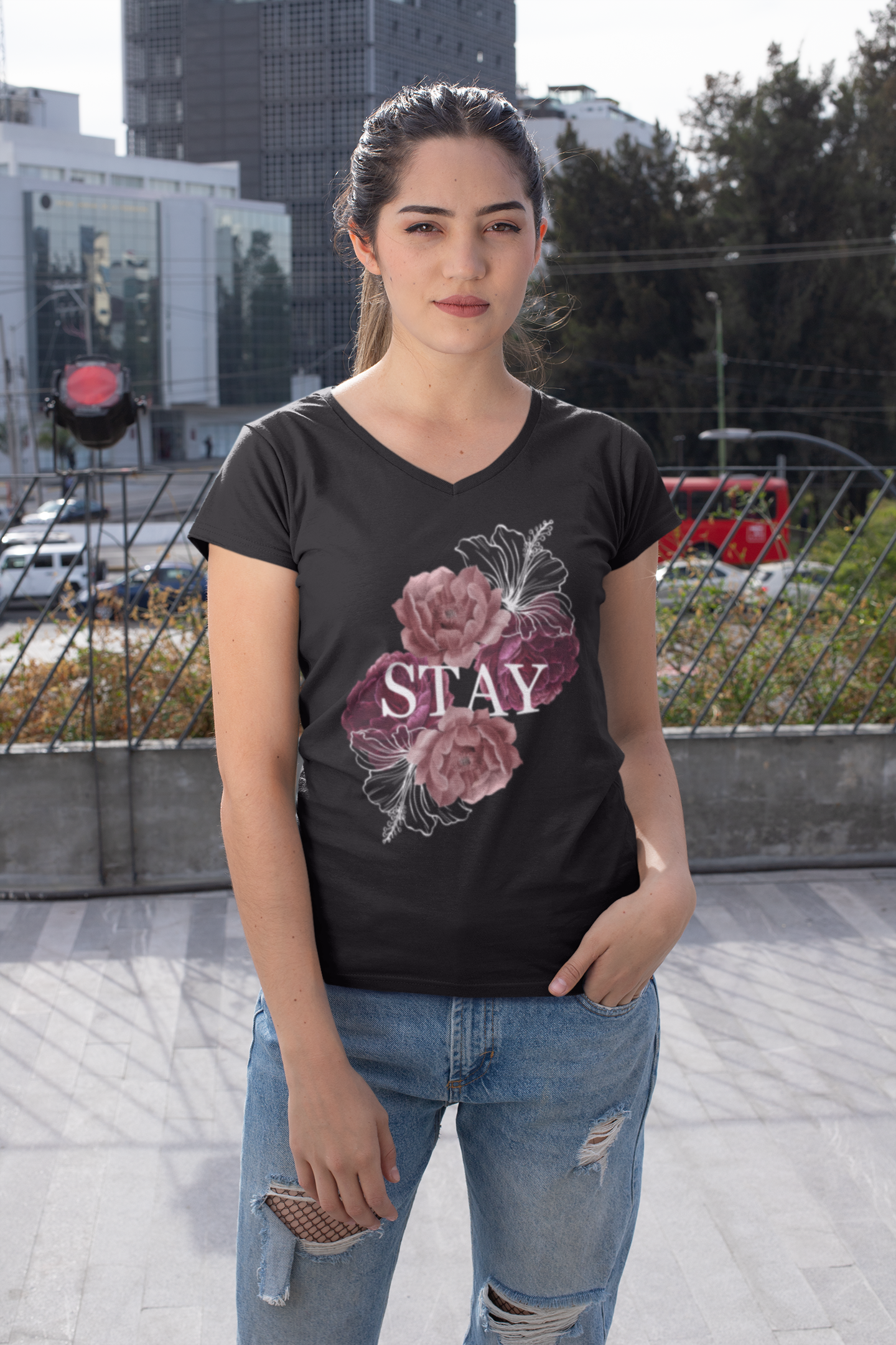 Stay - Women’s Relaxed V-Neck T-Shirt