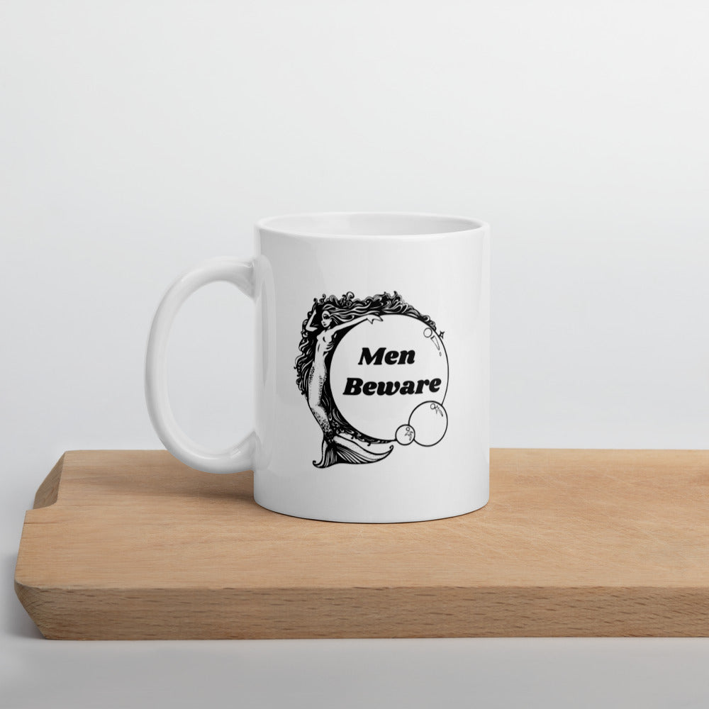 Men Beware - White glossy mug