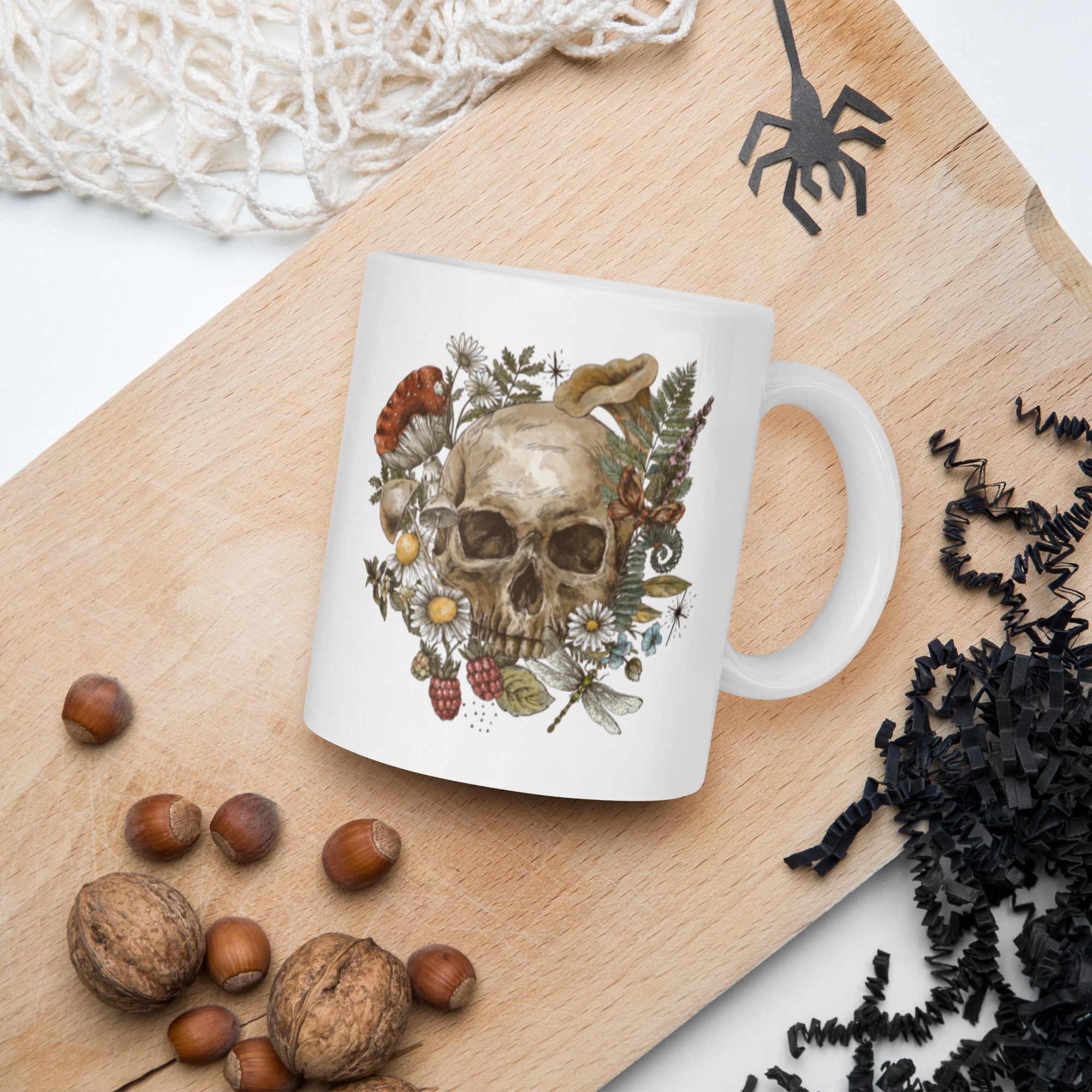 Floral Skull - White Glossy Mug