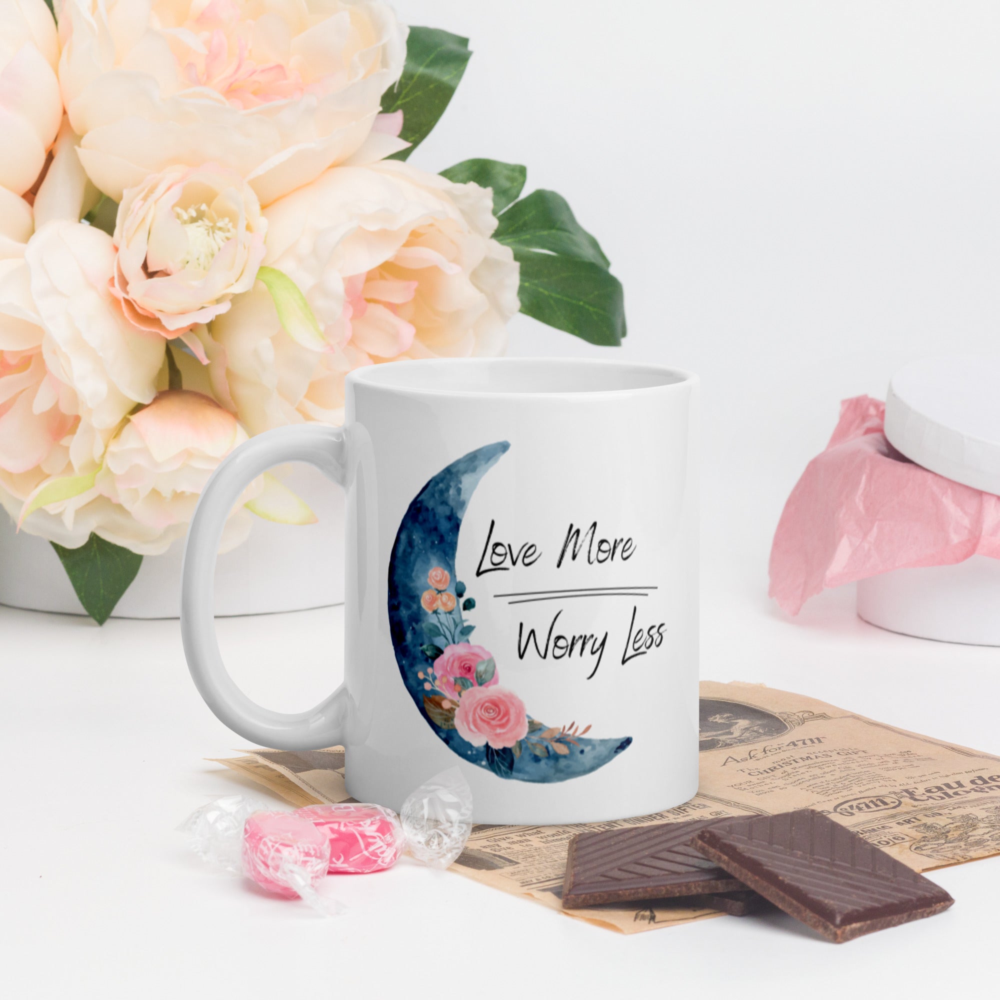Love More, Worry Less - White Glossy Mug