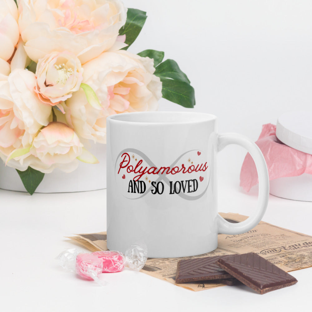 Polyamorous and So Loved - White glossy mug