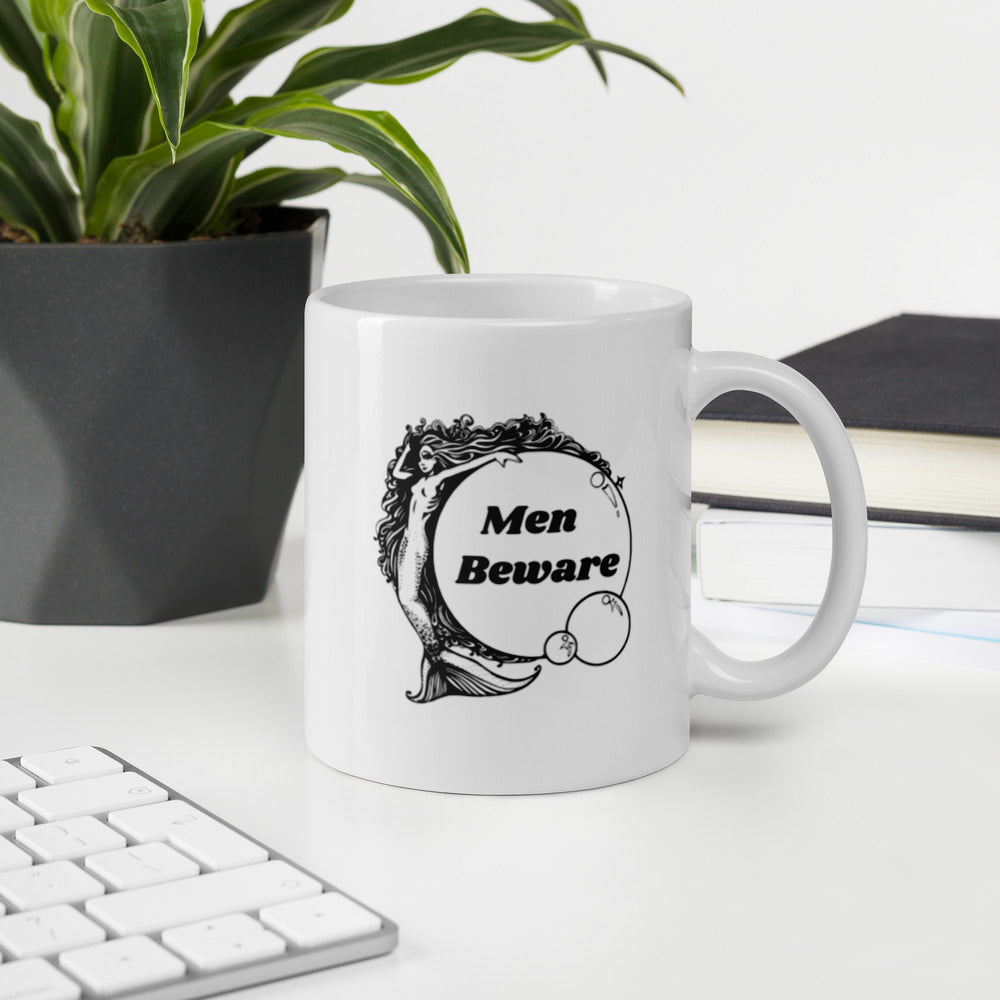 Men Beware - White glossy mug