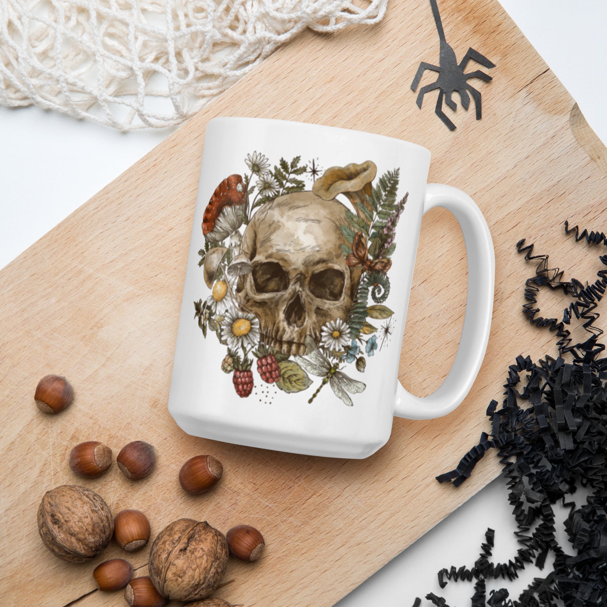 Floral Skull - White Glossy Mug