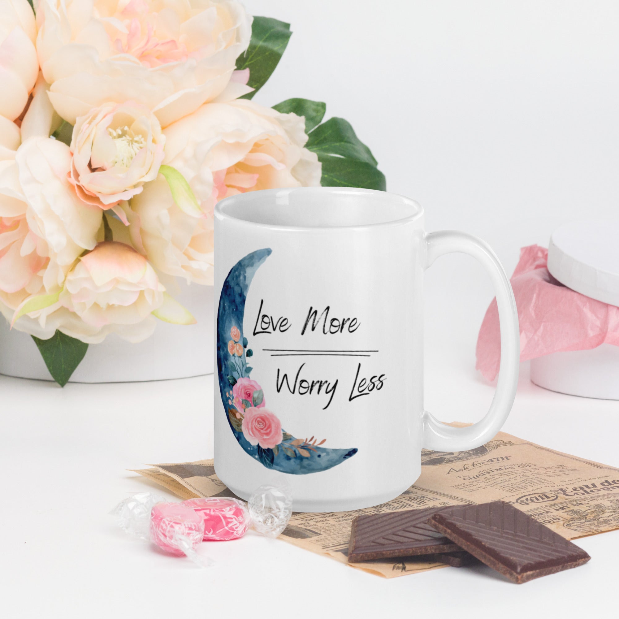 Love More, Worry Less - White Glossy Mug